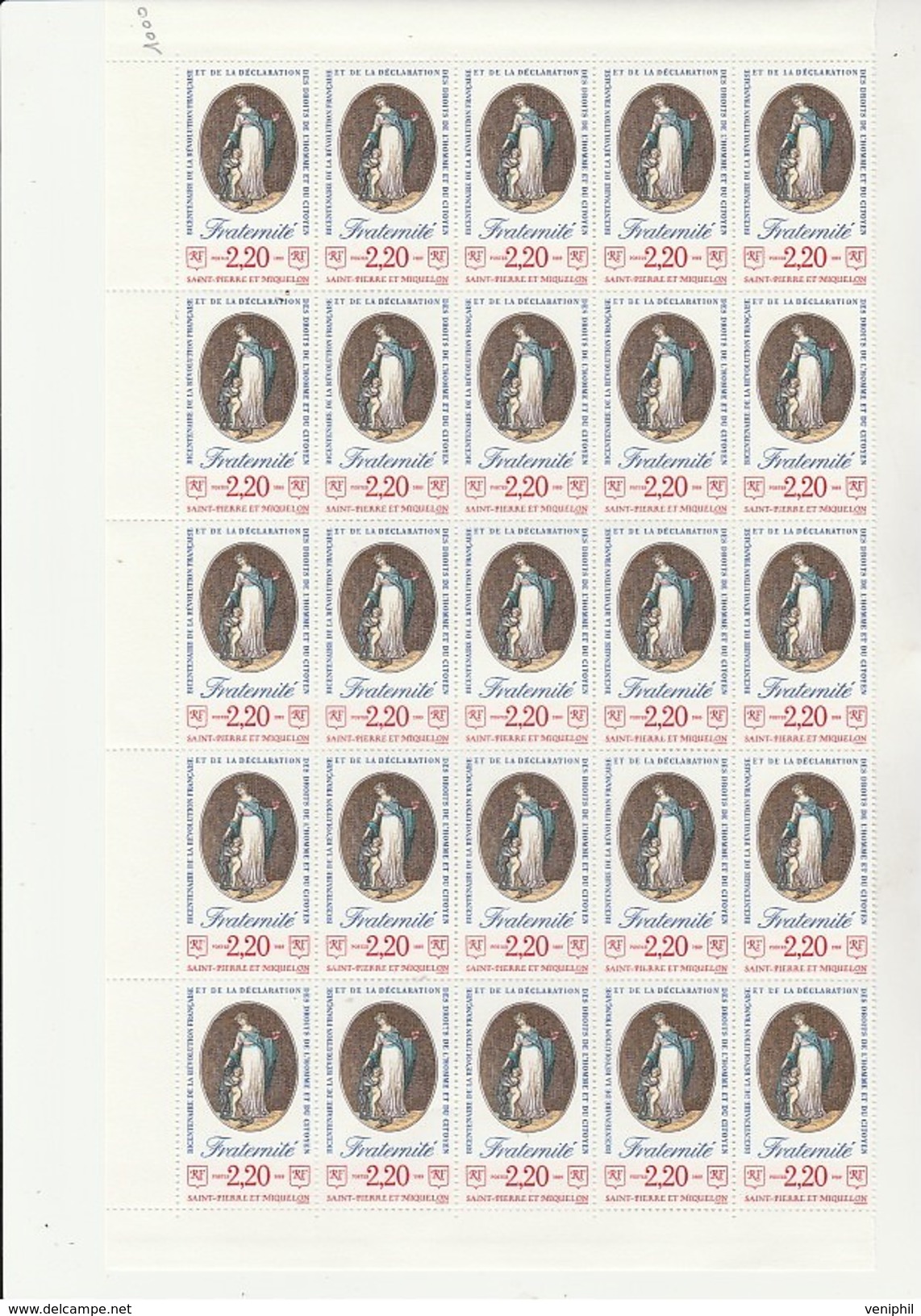 ST PIERRE ET MIQUELON -   BICENTENAIRE REVOLUTION- N° 499-500 ET 501  EN BLOC  DE 25  NEUF XX - ANNEE 1989 -COTE ; 93,75 - Unused Stamps