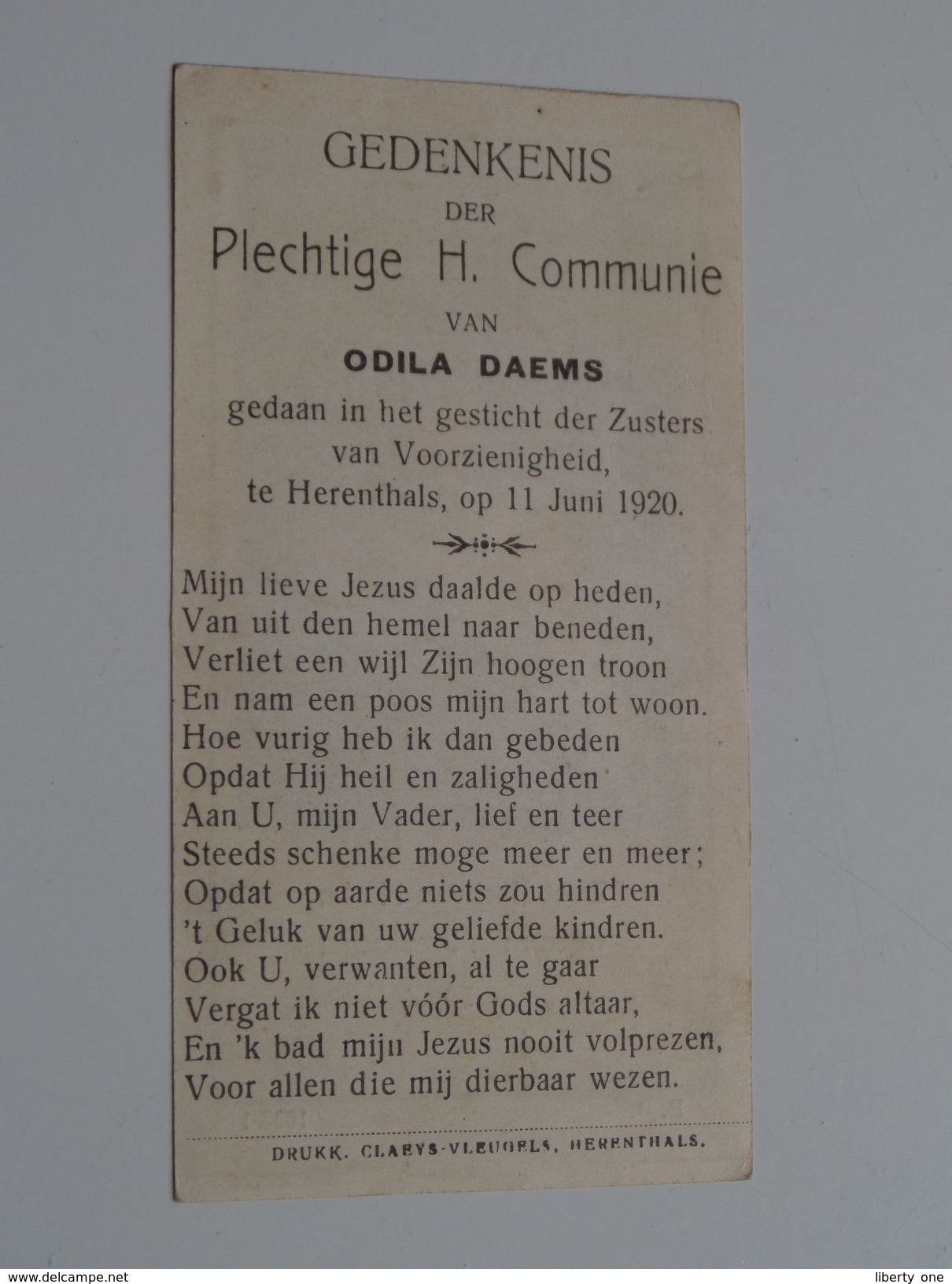 Odila DAEMS I/h Gesticht Der Zusters Van Voorzienigheid Te Herenthals Op 11 Juni 1920 ( Zie Foto's ) ! - Communion