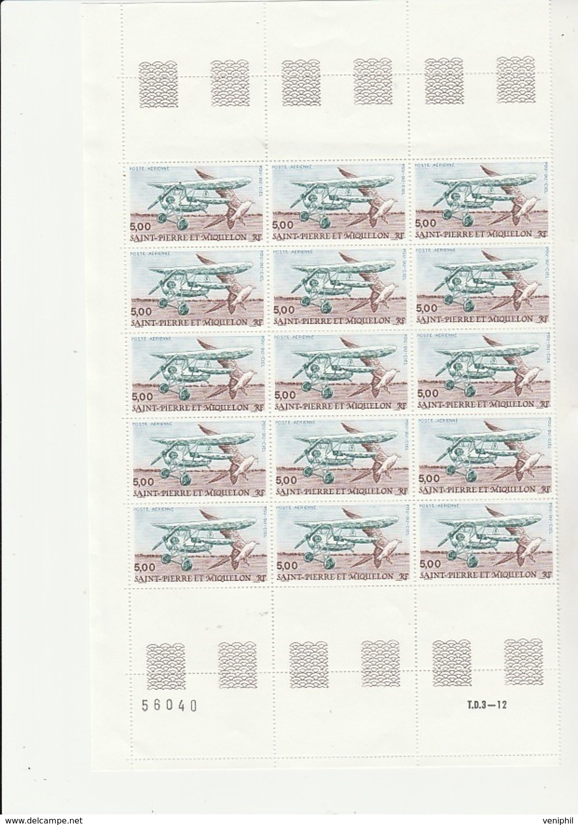 ST PIERRE ET MIQUELON -  POSTE AERIENNE N° 69 - 15 EXEMPLAIRES EN BLOC DE 15 NEUF XX - ANNEE 1990 - COTE : 34,50 &euro; - Ongebruikt