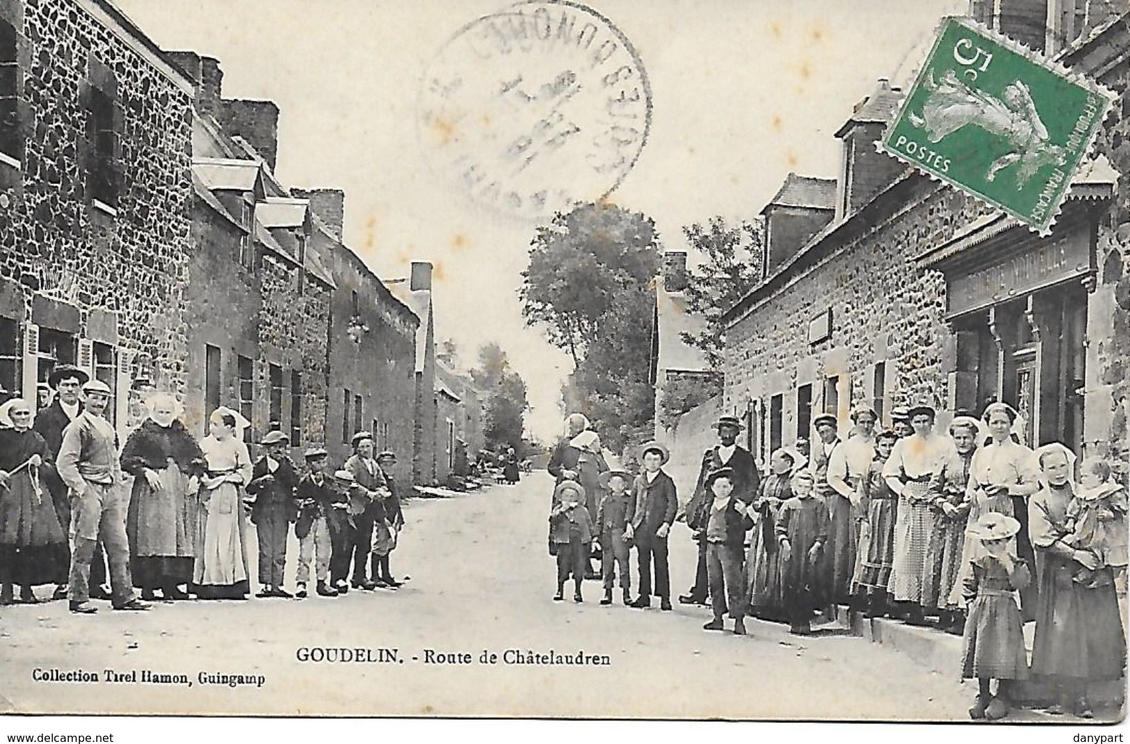 22 - GOUDELIN ROUTE DE CHATELAUDREN GROSSE ANIMATION DEVANT L'EPICERIE NOUVELLE 1915 COLL.TIREL HAMON GUINGAMP - Autres & Non Classés