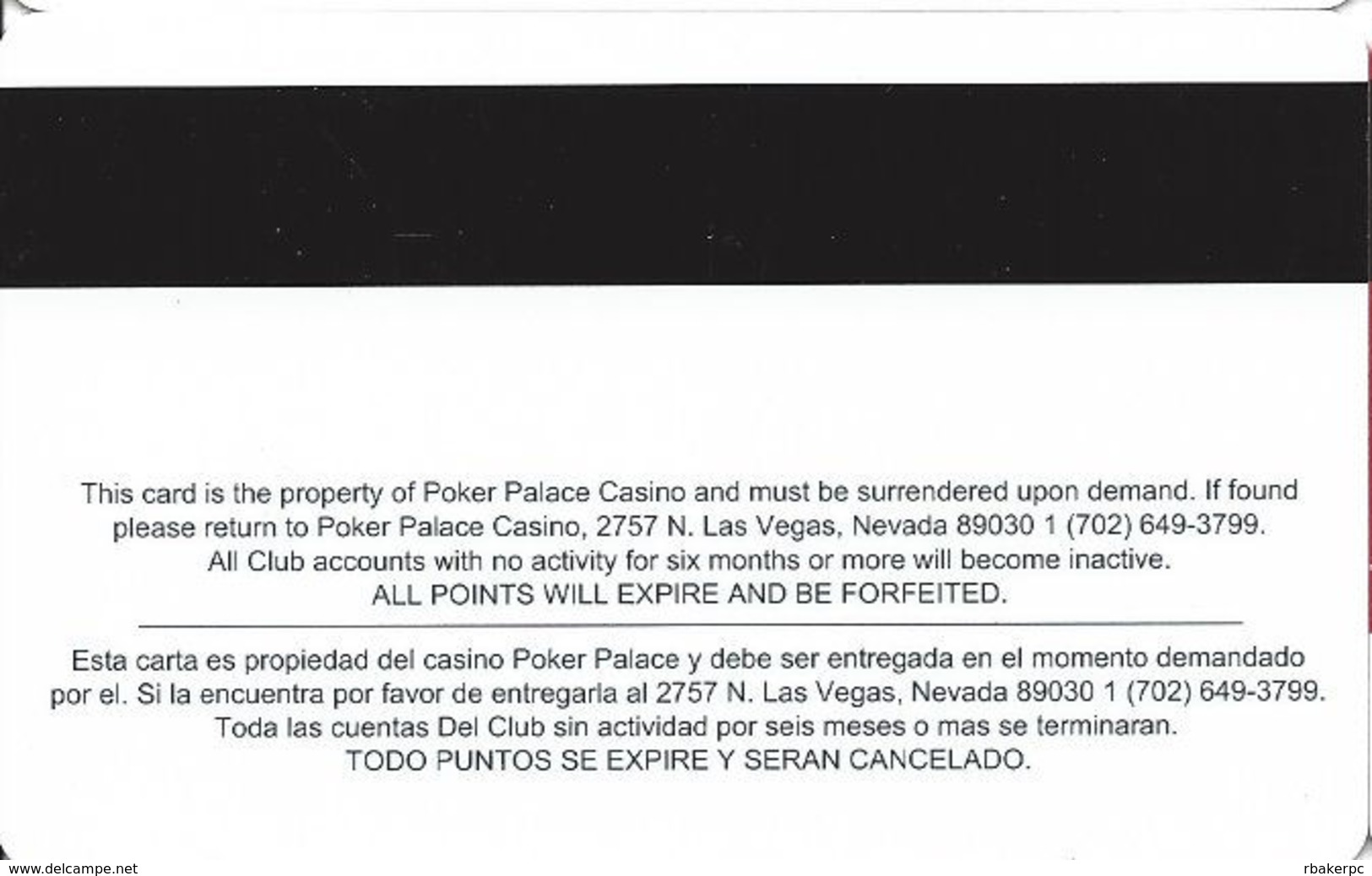 Poker Palace Casino Las Vegas, NV - BLANK Slot Card - 4 Lines Text In First Paragraph - Cartes De Casino