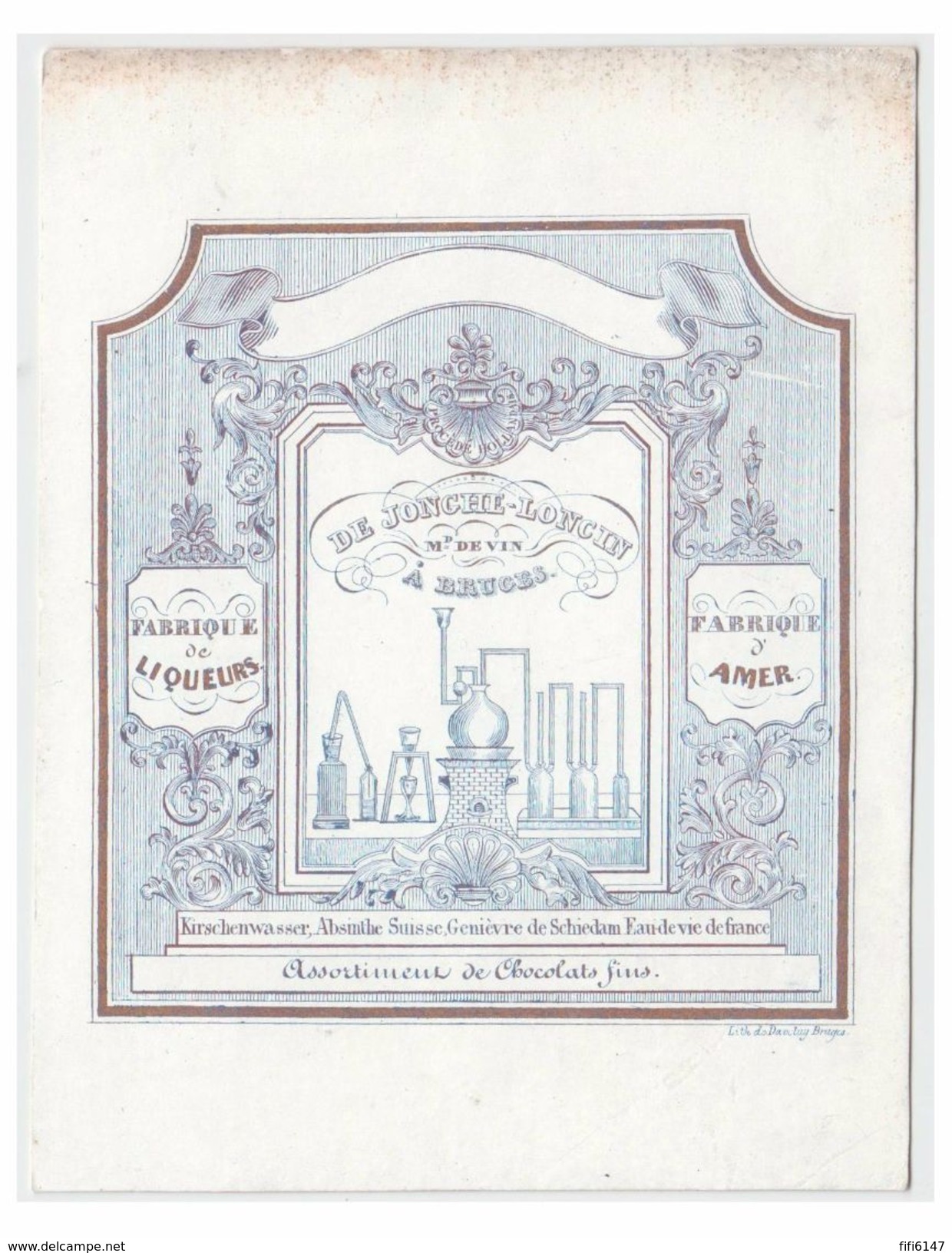 Carte Porcelaine Lithographiée (19e S) / Porseleinkaart /BRUGGE/ DE JONCHE-LONCIN " VINS LIQUEURS CHOCOLATS FINS" - Brugge