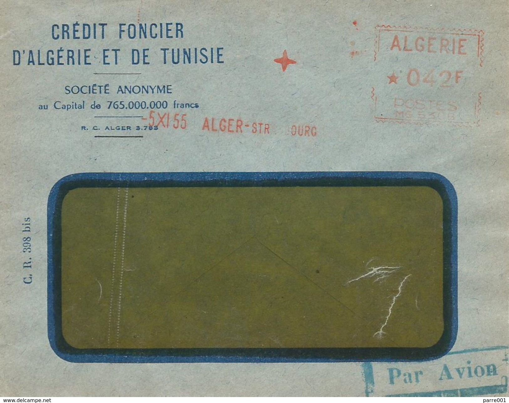 Algerie Algeria 1955 Alger-Strasbourg Havas &ldquo;MG&rdquo; 5308 EMA Meter Cover - Brieven En Documenten