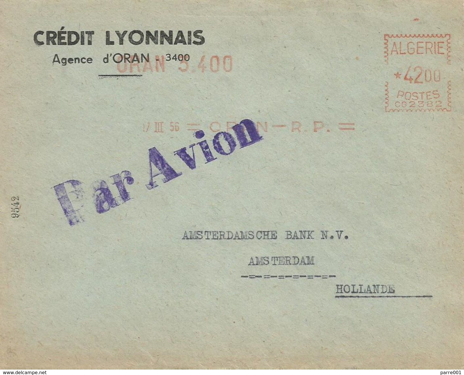 Algerie Algeria 1956 Oran Havas &ldquo;CG&rdquo; 2382 EMA Meter Cover - Brieven En Documenten