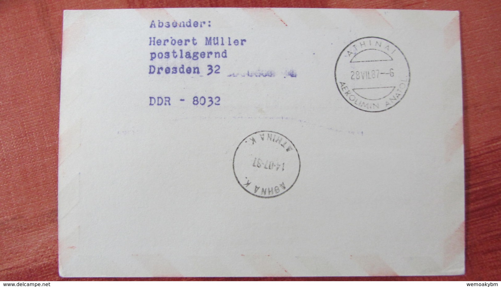 DDR Nach 64: Sonderflug-Karte Zum Intern. Olymp. Tag In Athen Mit Bestätigungsstpl. Vom 8.Juli 1987  Knr: 3015, 3016 - Luftpost
