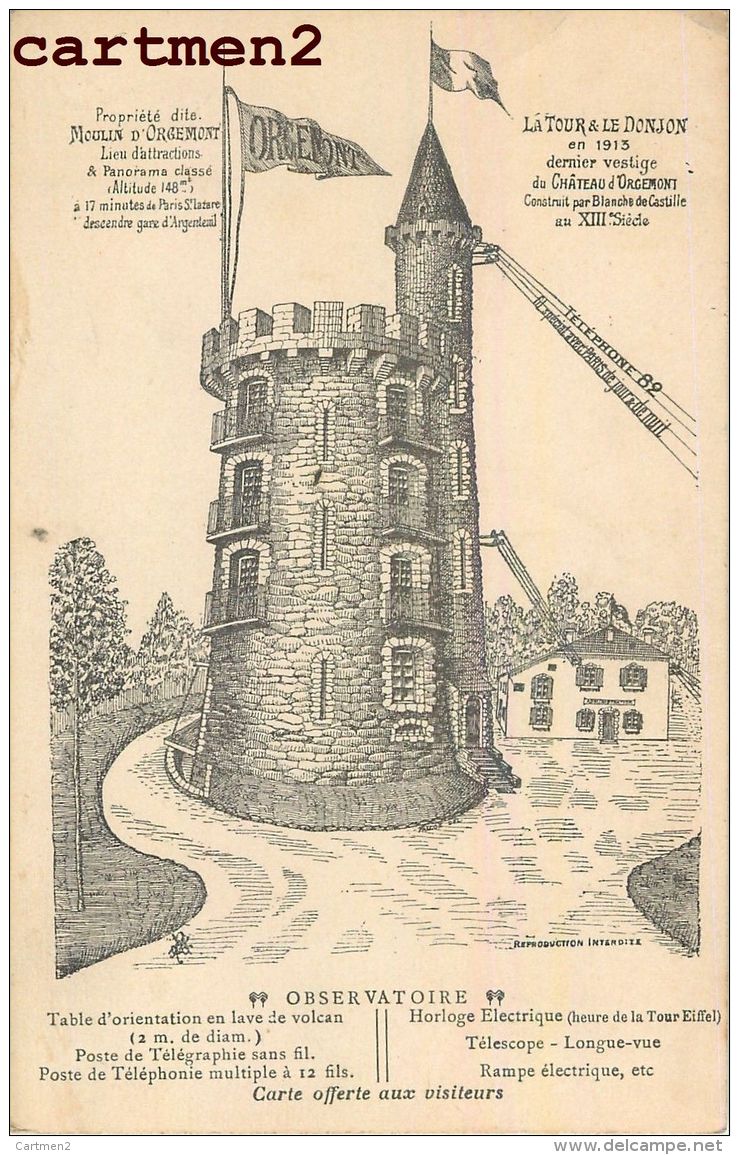 ARGENTEUIL MOULIN D'ORGEMONT OBSERVATOIRE CARTE OFFERTE AUX VISITEURS 95 - Argenteuil