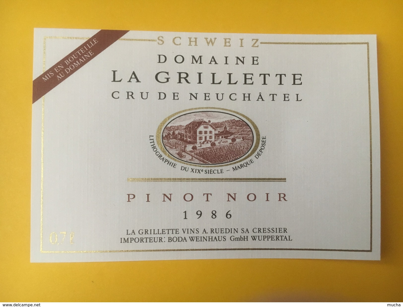 5147 - Pinot Noir 1986 Domaine De La Grillette Neuchâtel Suisse - Autres & Non Classés