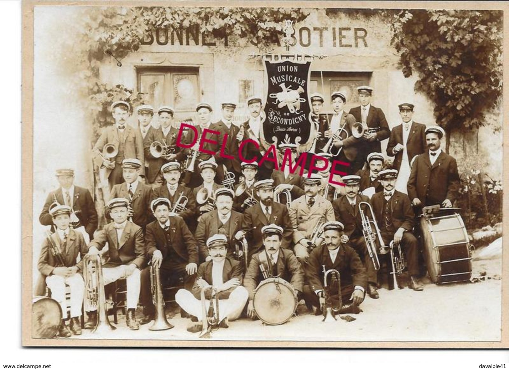 79  SUPERBE ET RARE PHOTO SECONDIGNY UNION MUSICALE  DEBUT 20 SIECLE TRES BON ETAT BOUTIQUE SABOTIER - Secondigny