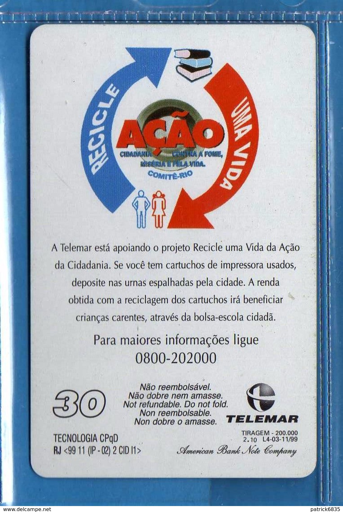 (E.Sm) BRASILE (BRAZIL) - 1999- TELEMAR - Açao- 30 Units.  .vedi Descrizione. - Brasilien