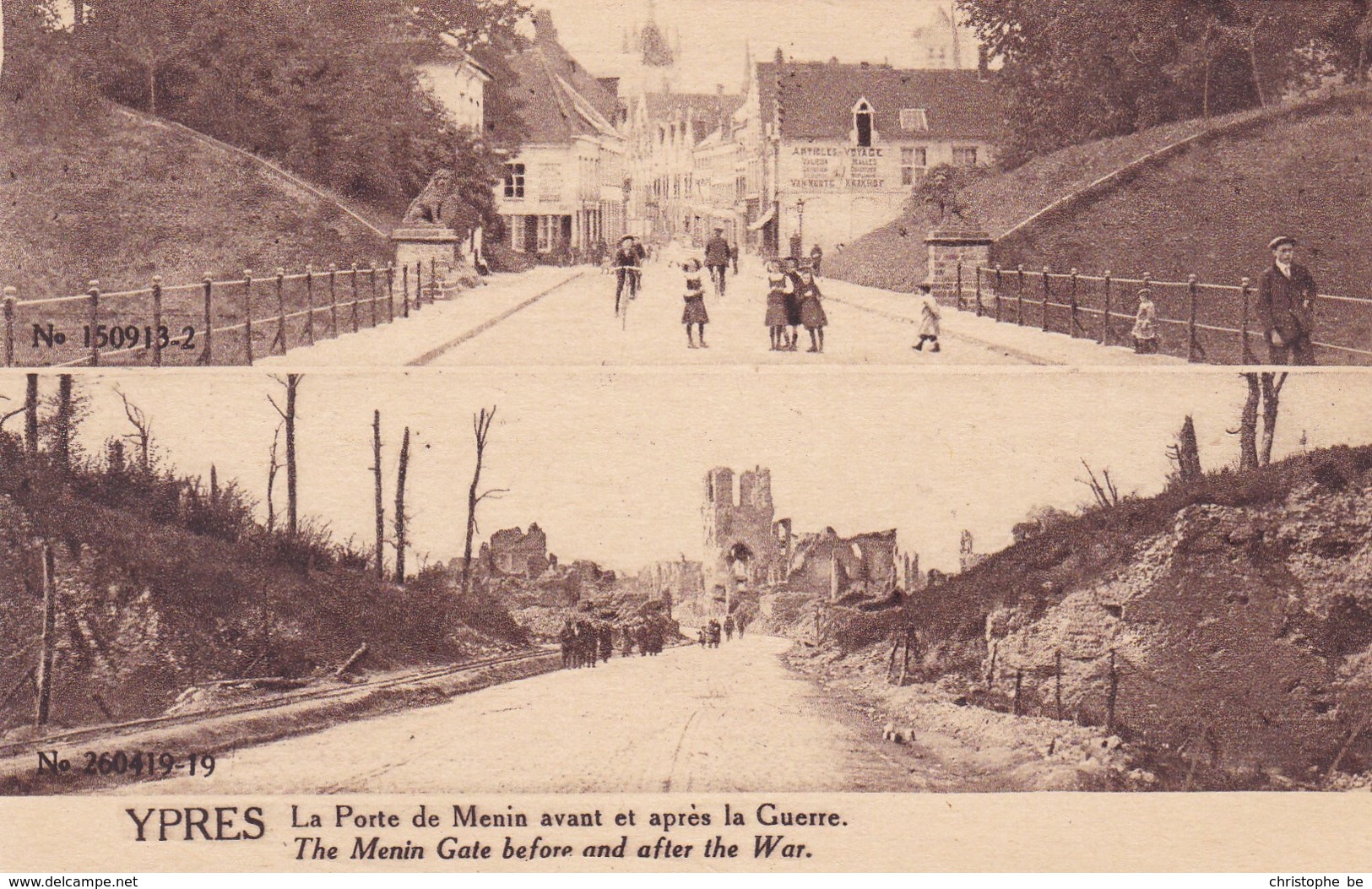 Ieper, Ypres, Ruines, Ruins, La Porte De Menin Avant Et Apres La Guerre (pk38265) - Ieper