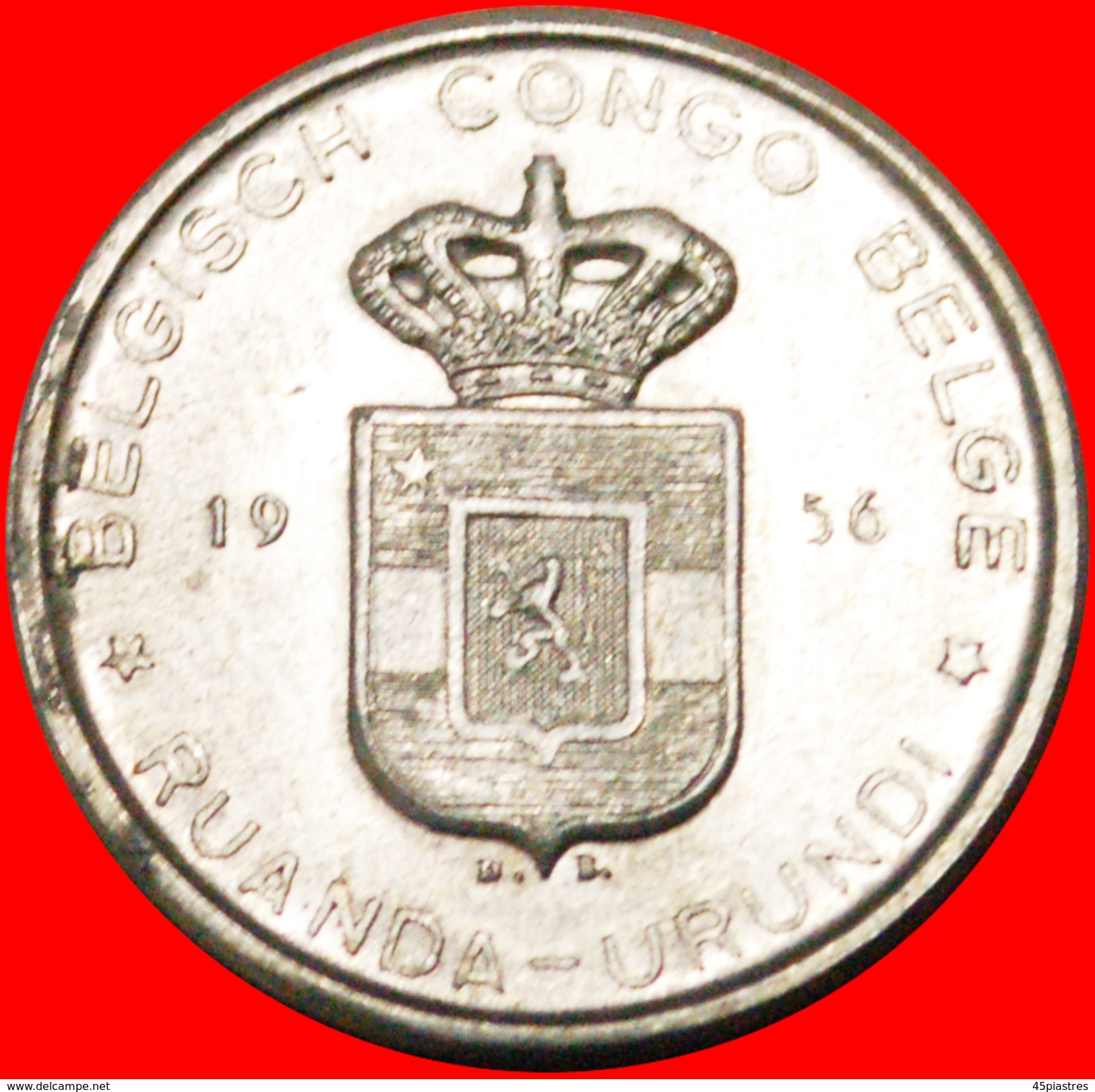 § PALM: BELGISCH CONGO BELGE - RUANDA URUNDI &#x2605; 5 FRANCS 1956 MINT LUSTER! LOW START&#x2605; NO RESERVE! - 1951-1960: Baudouin I