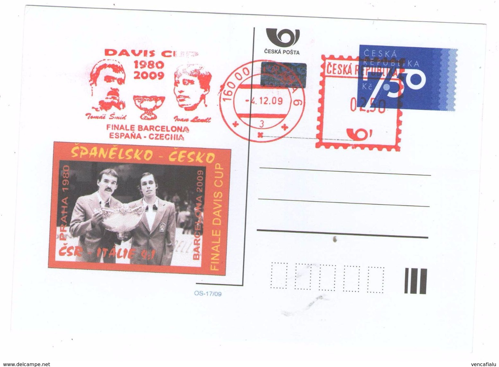 Czech Republic 2009 - Davis Cup, Spain V. Czech Rep.,  Special Stationery And Cancellation - Tennis