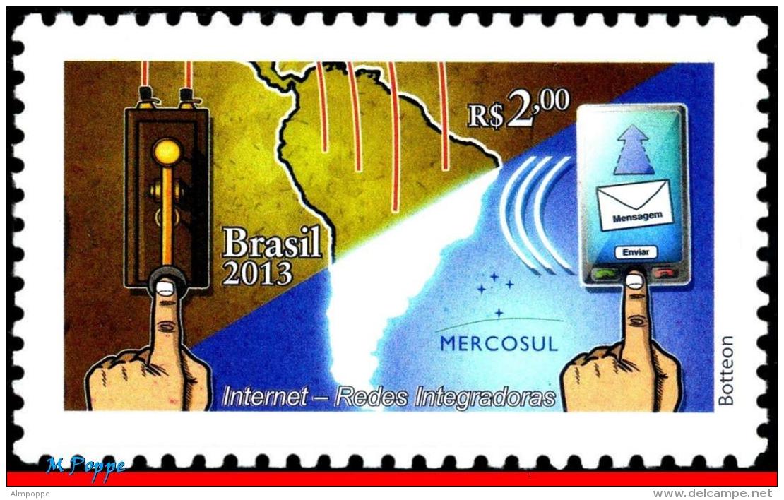 Ref. BR-3243 BRAZIL 2013 - INTEGRATIVE NETWORKS,, MERCOSUL, INTERNET, MAPS, MNH, COMPUTERS 1V Sc# 3243 - Nuevos