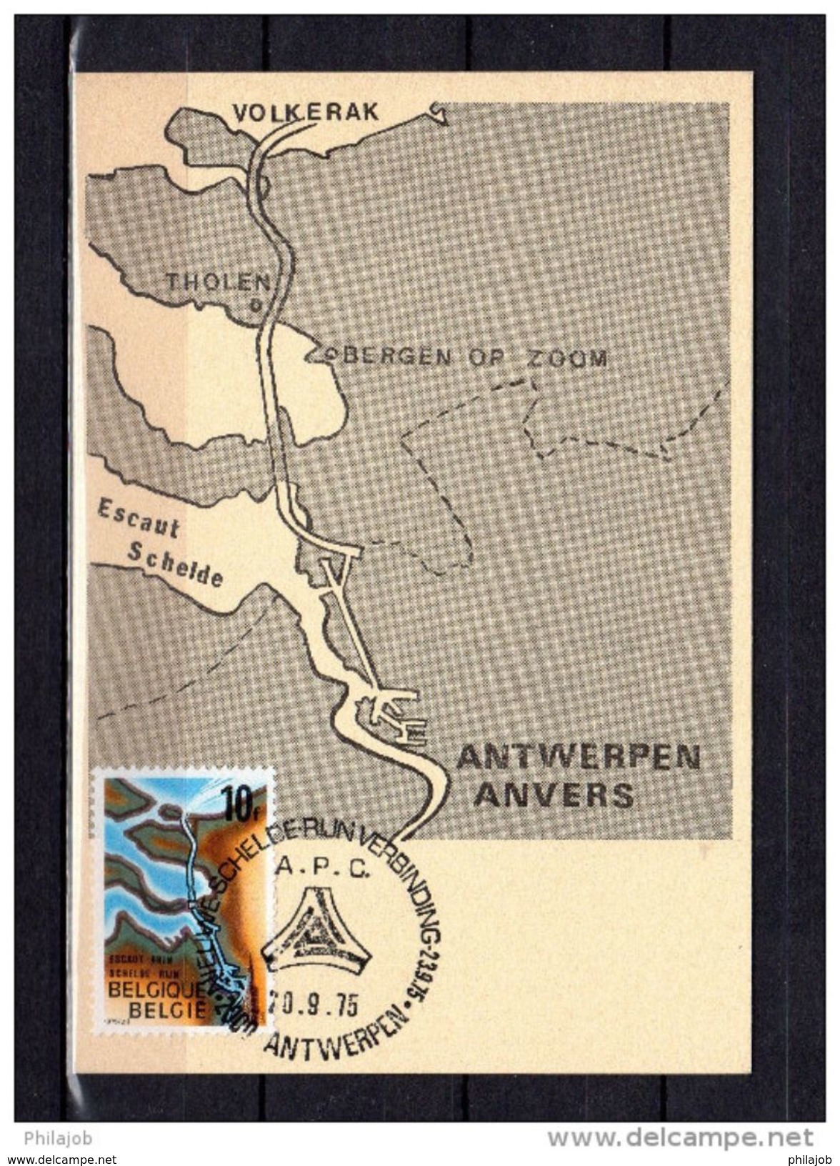 Carte Maximum De 1975 " LIAISON ESCAUT-RHIN ". N° YT 1775.  Parfait état. CM - 1971-1980