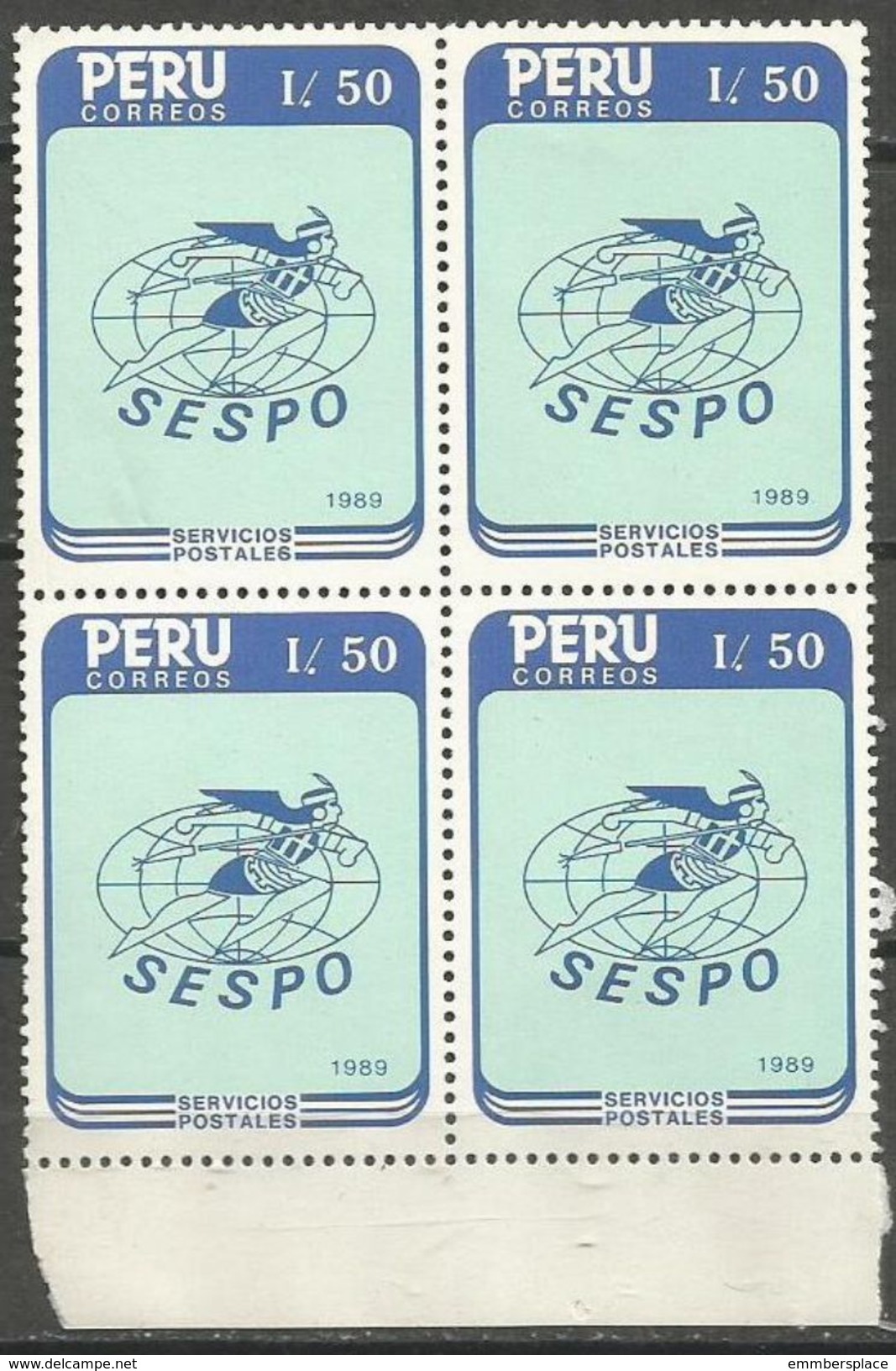 Peru - 1989 Postal Services Block Of 4 MNH **      Sc 952 - Peru