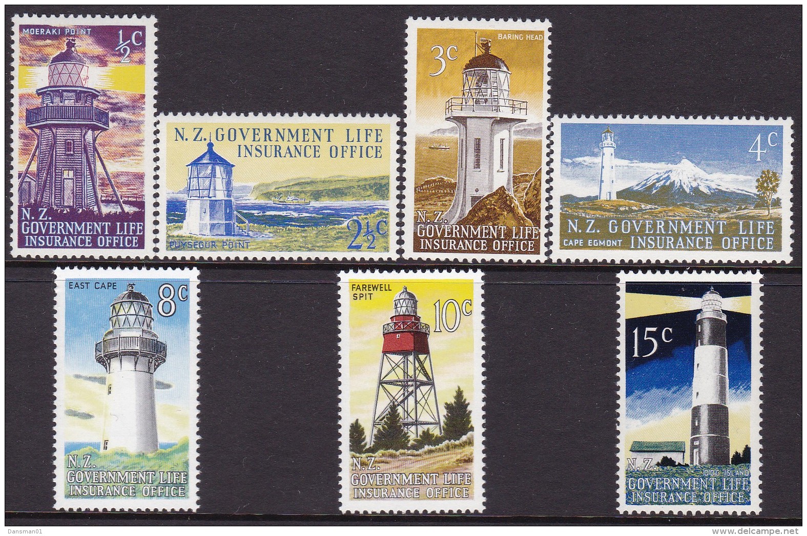 New Zealand 1969-76 Lighthouses Sc OY43-49 Mint Hinged - Postage Due