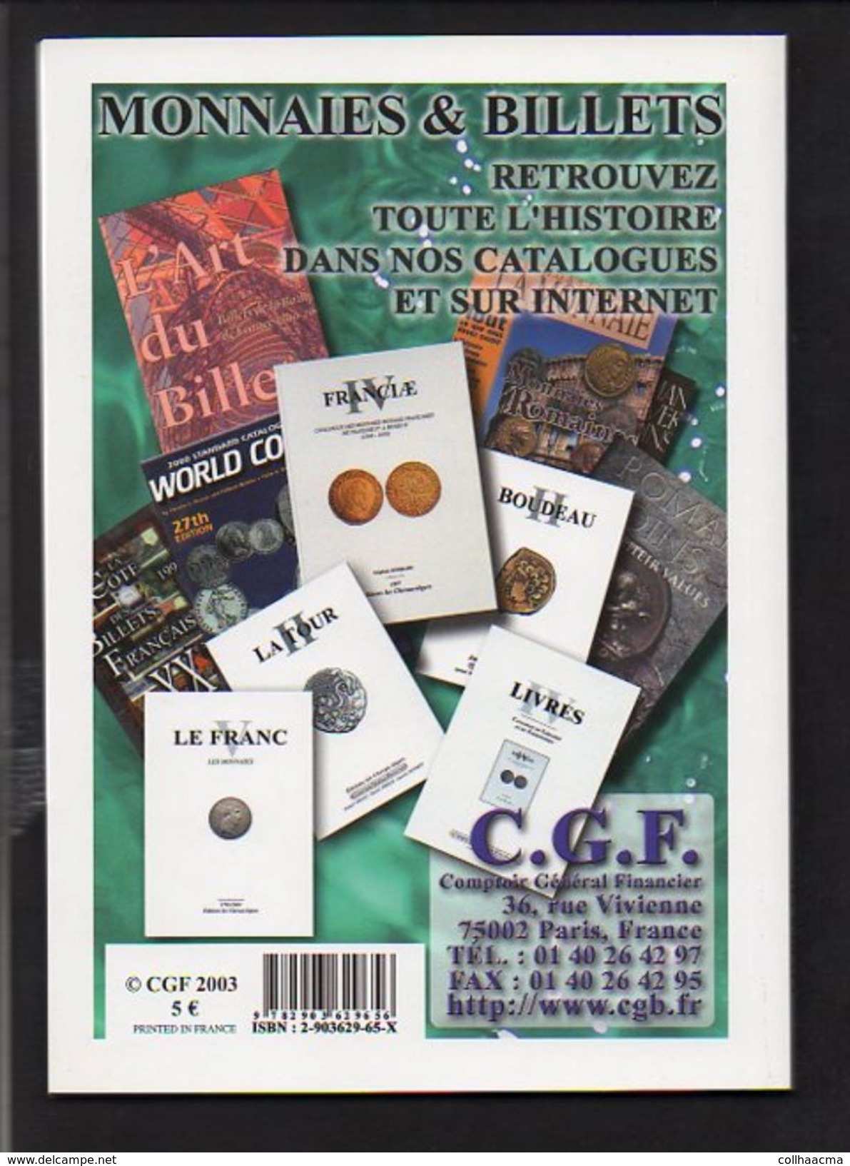 Numismatique 2003 C.G.F./  Vente De Livres Sur Les Monnaies,billets,jetons,etc. N° VII 7  / Voir Sommaire - Livres & Logiciels