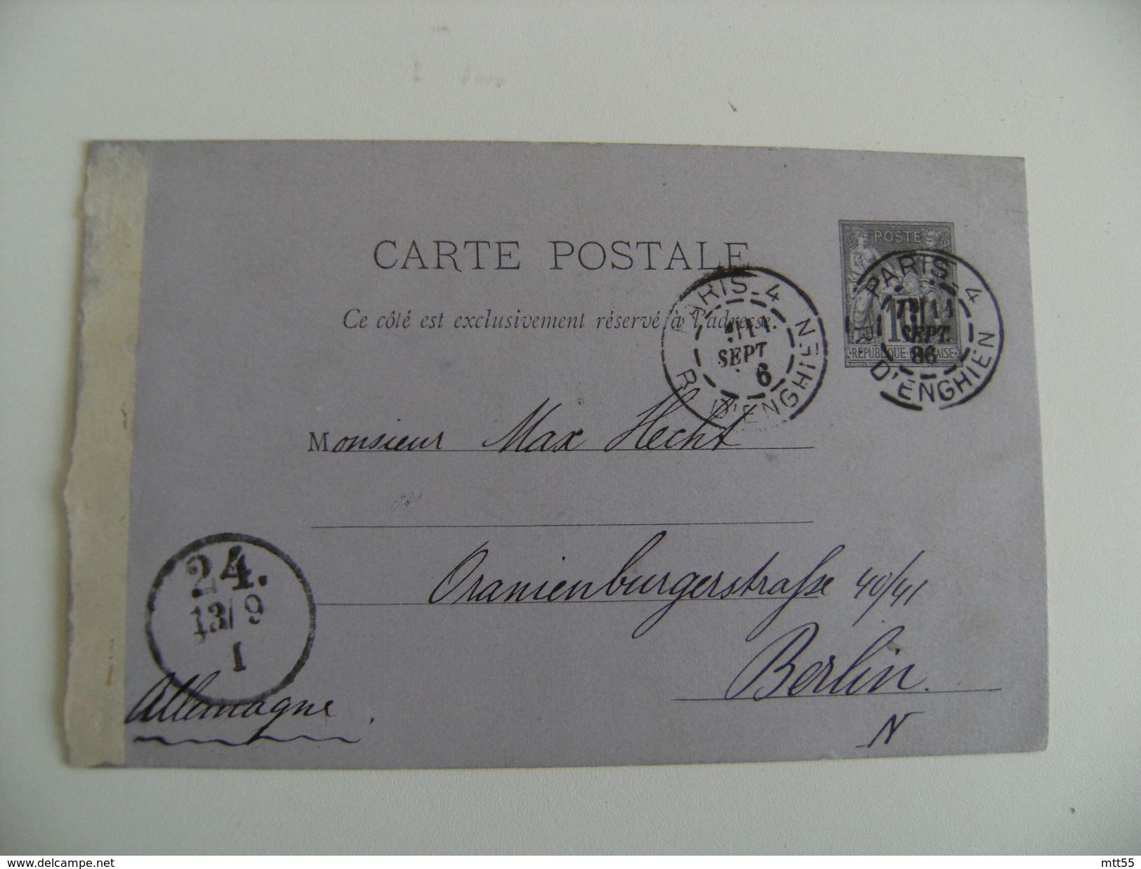 Daguin Jumele Double Paris 4 Rue D Enghien Obliteration Sur Entier Postal Sage 10 C - 1921-1960: Modern Period