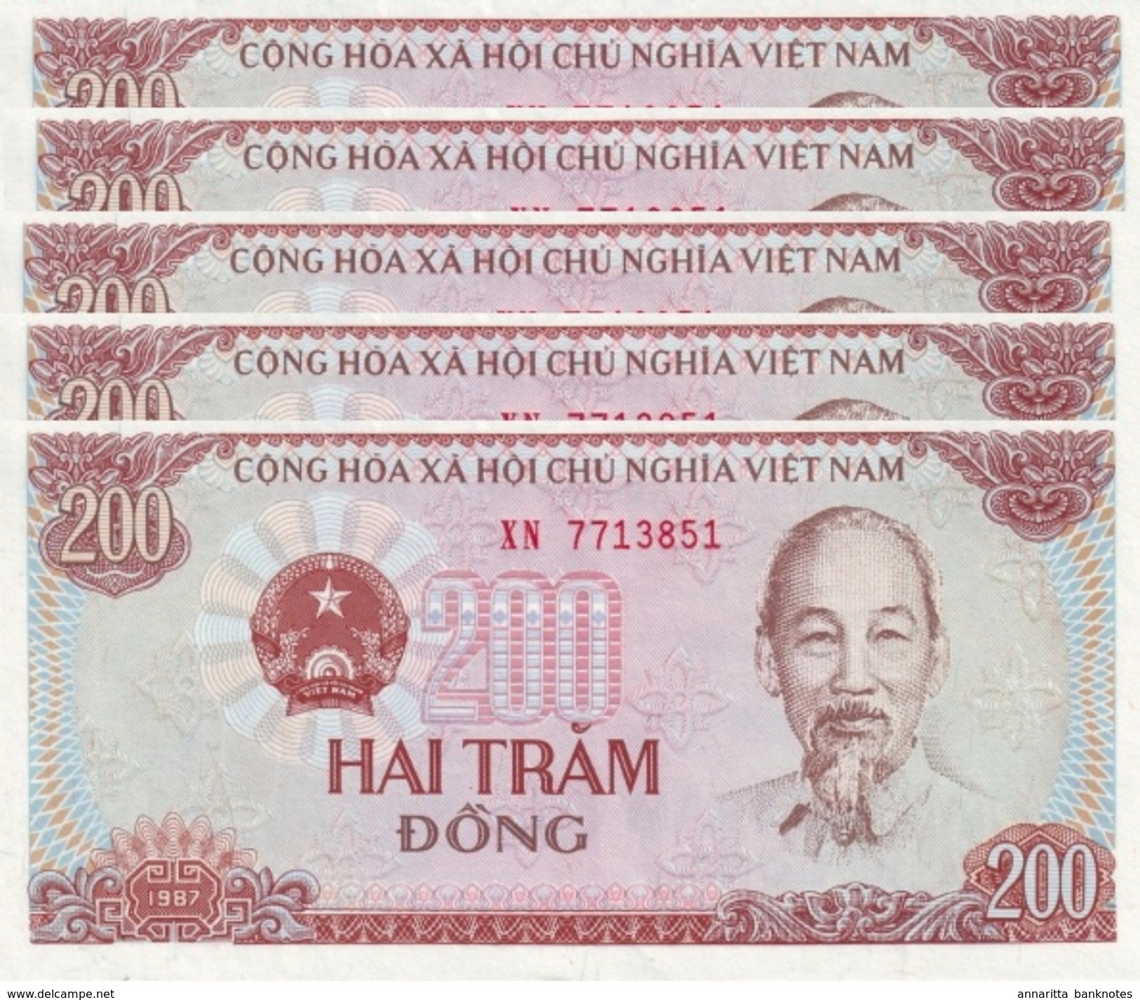 Vietnam 200 Đồng 1987, Small S/N UNC, P-100a, VN B328a - Vietnam