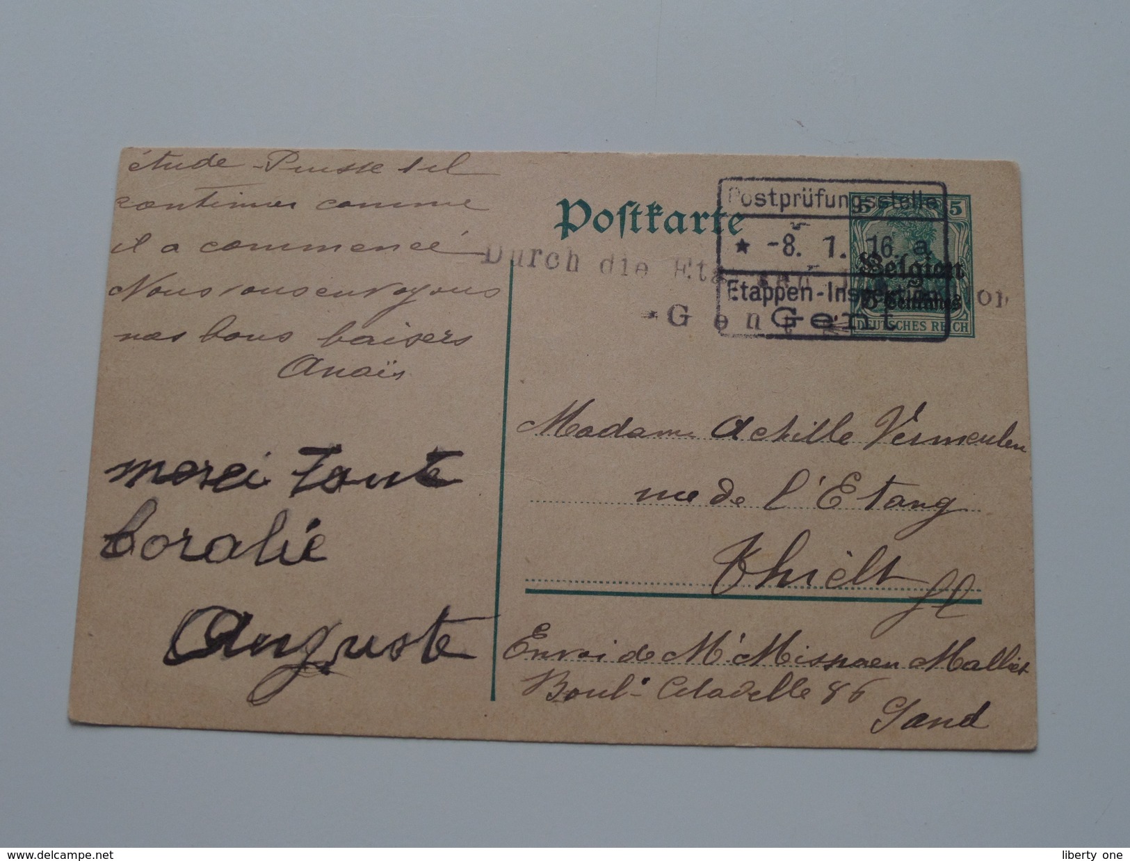 Postkarte Deutsches Reich ( GENT Belgien ) -> THIELT - Anno 1916 ( Zie/voir Foto Voor Details ) ! - Oblitérés