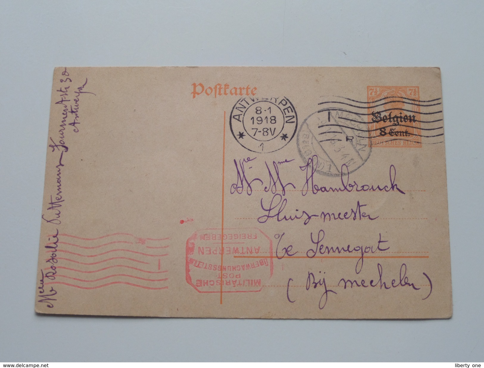 Postkarte Deutsches Reich ( Antwerpen Belgien ) -> Zennegat Bij Mechelen - Anno 1918 ( Zie/voir Foto Voor Details ) ! - Gebraucht