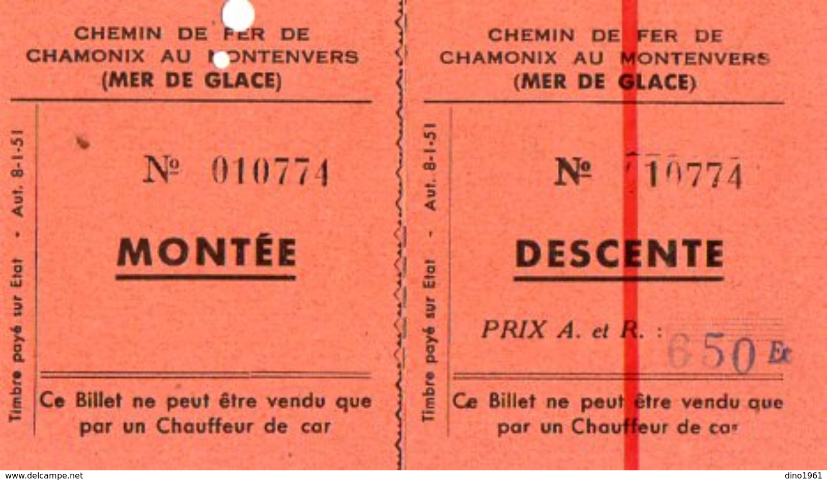 VP10.757 - Ticket / Billet Du Chemin De Fer De CHAMONIX Au MONTENVERS ( Mer De Glace ) - Europa