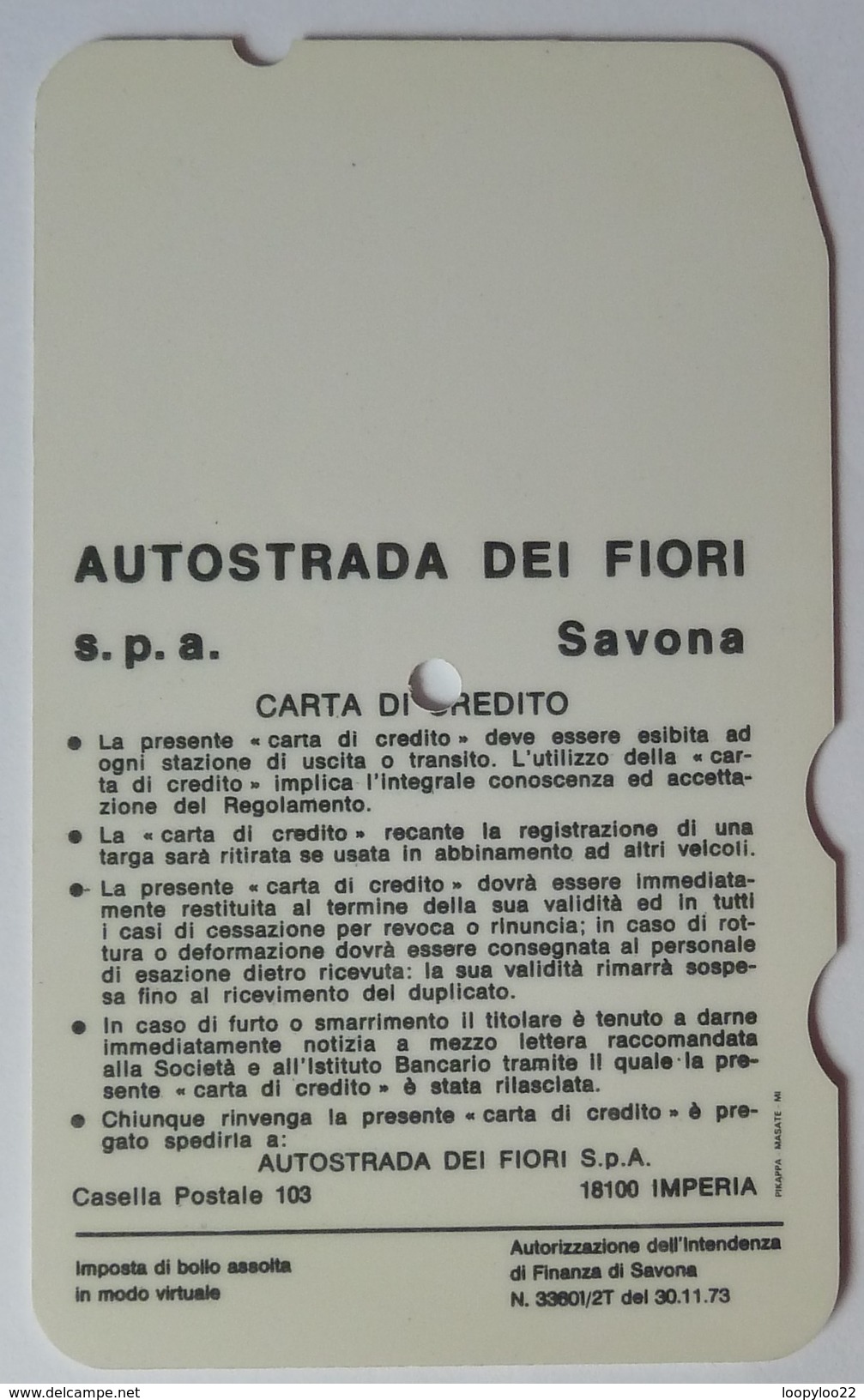 ITALY - Autostrada - Bank Credit Card - 1973 - Cassa Di Risparmio Di Piacenza - Used - Credit Cards (Exp. Date Min. 10 Years)