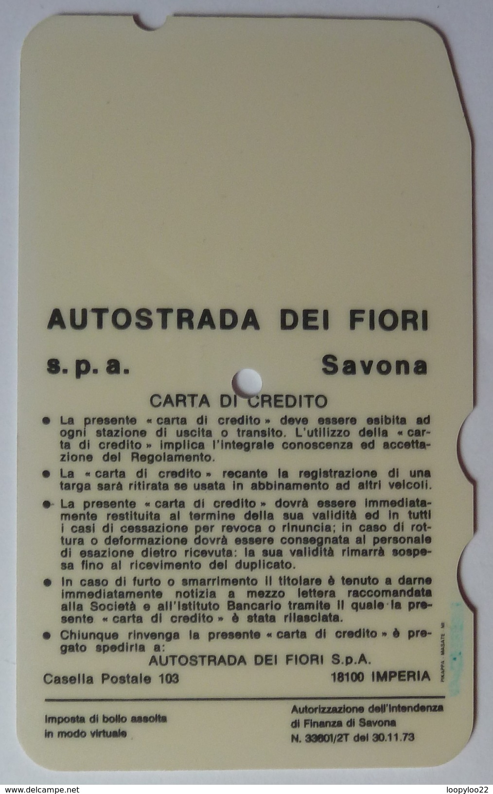 ITALY - Autostrada - Bank Credit Card - 1973 - Banca Popolare Di Novara - Large Font - Used - Credit Cards (Exp. Date Min. 10 Years)