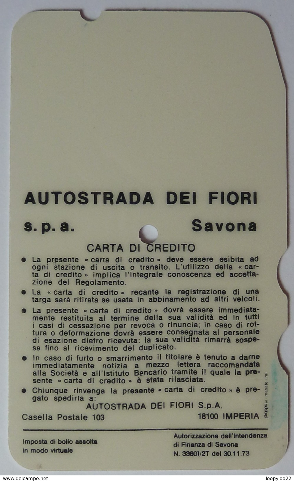 ITALY - Autostrada - Bank Credit Card - 1973 - Instituto Bancario San Paolo Di Torino - Used - Cartes De Crédit (expiration Min. 10 Ans)