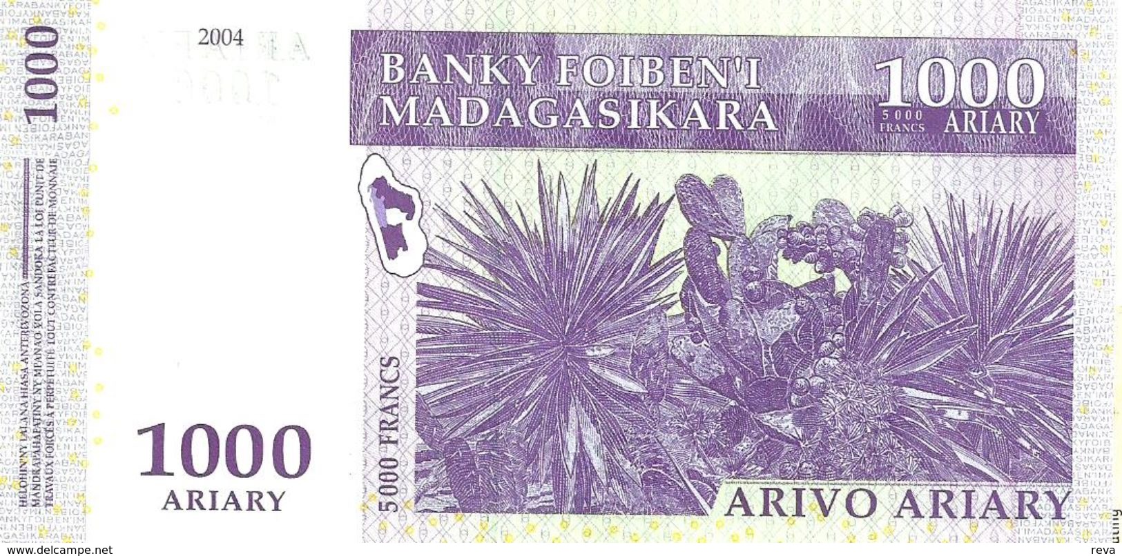 MADAGASCAR 1000 ARIARY-5000 FRANCS PURPLE ANIMAL LEMUR FRONT PLANT BACK DATED 2004 P89 UNC READ DESCRIPTION - Madagascar
