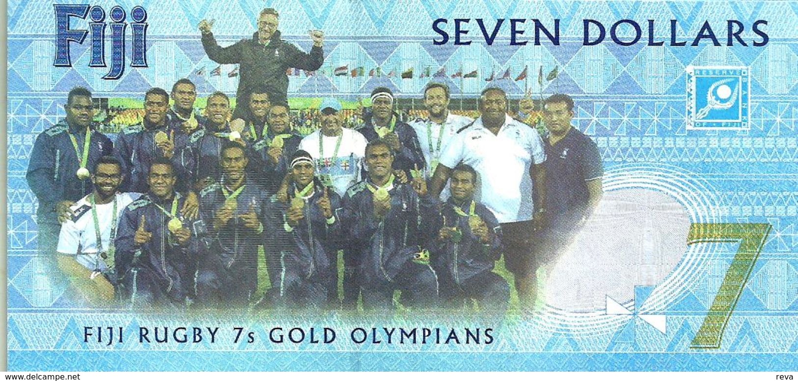 FIJI ISLANDS $7 BLUE MAN RUGBY SPORT FRONT OLYMPIC TEAM BACK POLYMER 2016 UNC P.? READ DESCRIPTION !! - Figi