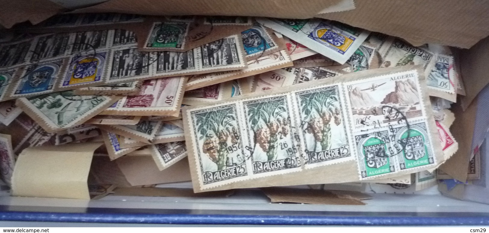 Dans Une Boite - Timbres Sur Fragment - ALGERIE, MAROC, AEF Et Divers Colonies Françaises - 6 Scans - Alla Rinfusa (max 999 Francobolli)