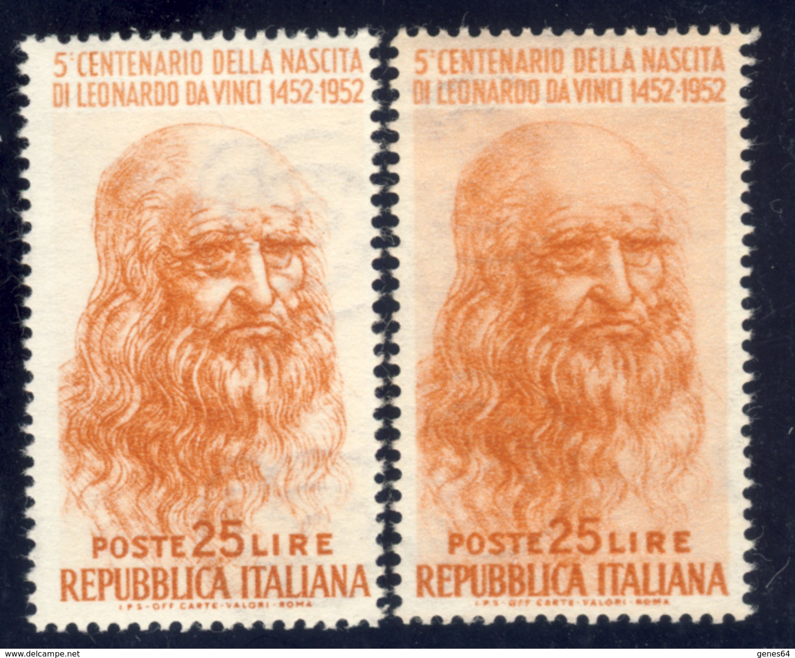 VARIETA' - 1952 Leonardo Lire 25 Sfondo Bianco (vedi Descrizione) MNH** - Abarten Und Kuriositäten