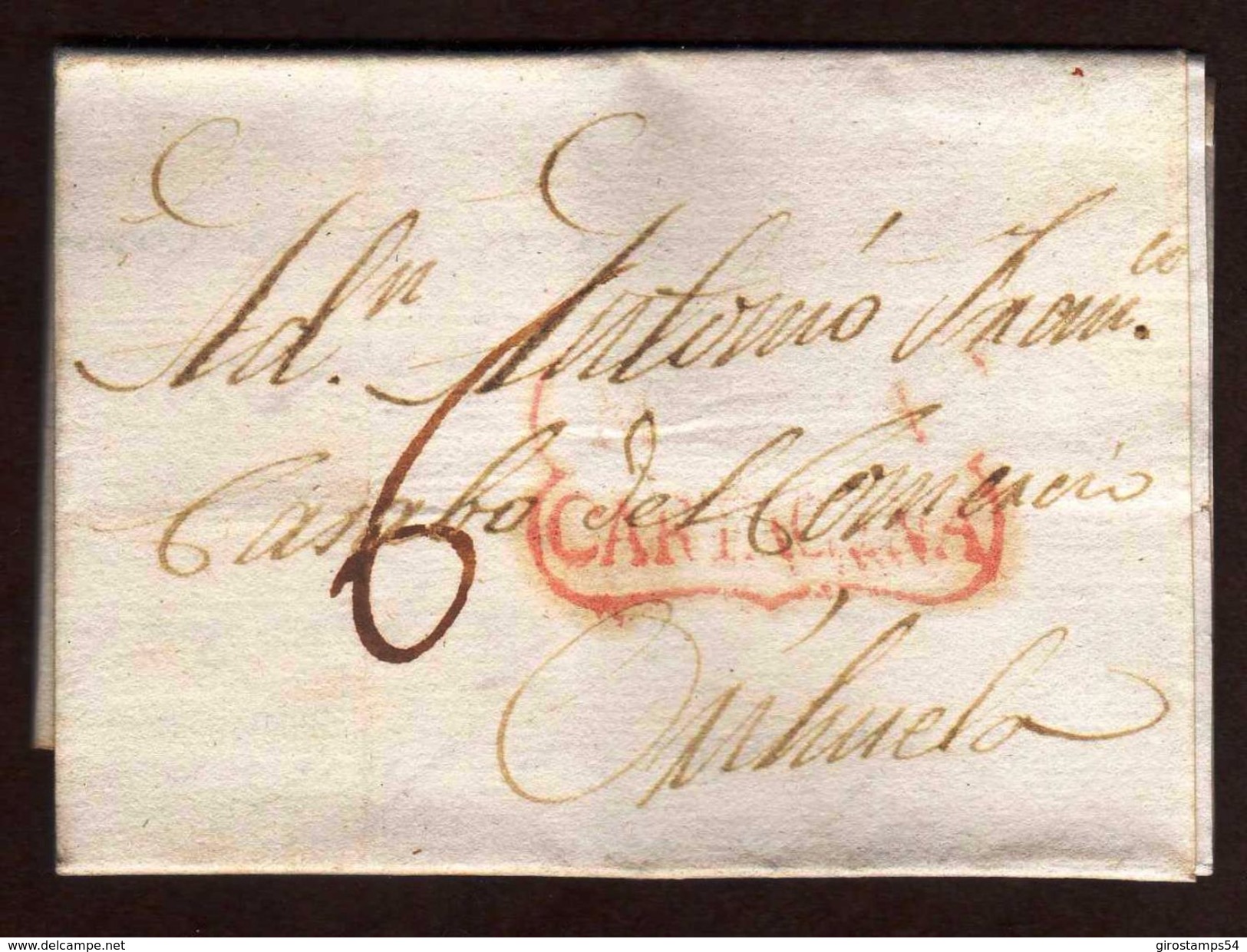 Girostamps54 - Prefilatélia Carta Manuscrita Circulada Desde Cartagena A Orihuela /Valencia/ Con Marca Prefilatélica - ...-1850 Préphilatélie