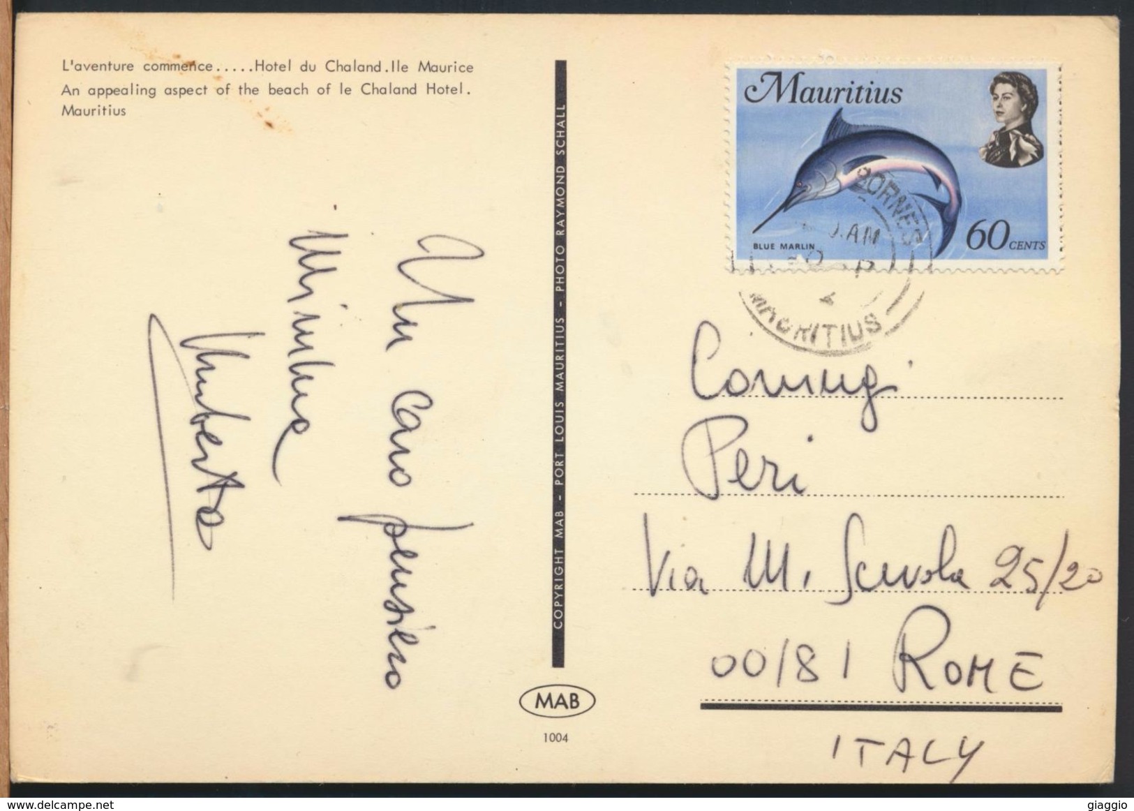 °°° 6601 - MAURITIUS - HOTEL DU CHALAND - With Stamps °°° - Mauritius