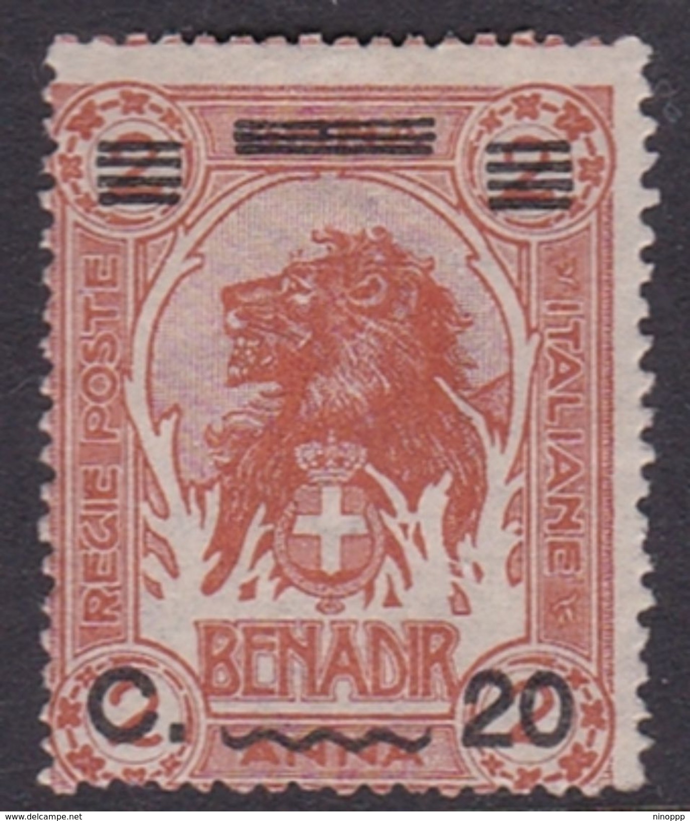 Italy-Colonies And Territories-Somalia S77 1926 Overprinted With Bars At Top,Lion 20c On 2a Orange Brown, Mint - Somalia