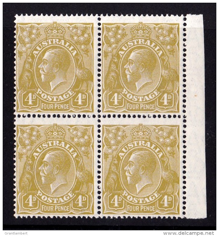 Australia 1928 King George V 4d Olive Small Multi Wmk P14 Block Of 4 MNH-MH - Neufs