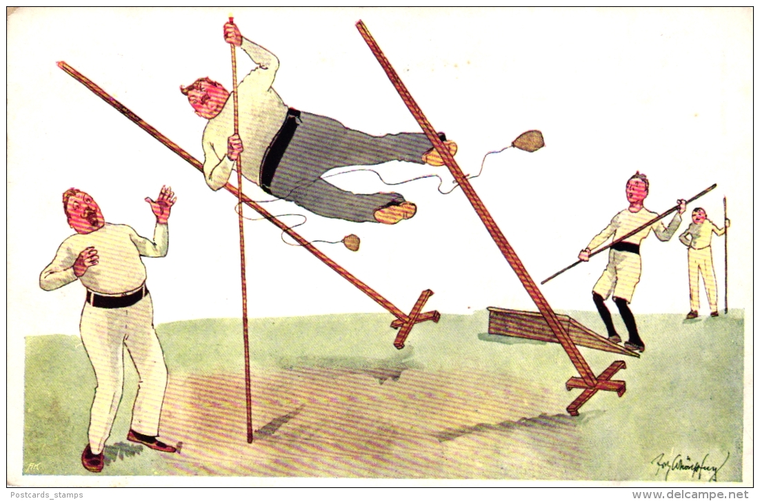 Männer Beim Stabhochsprung, Um 1915, Sign. Schönpflug - Schönpflug, Fritz
