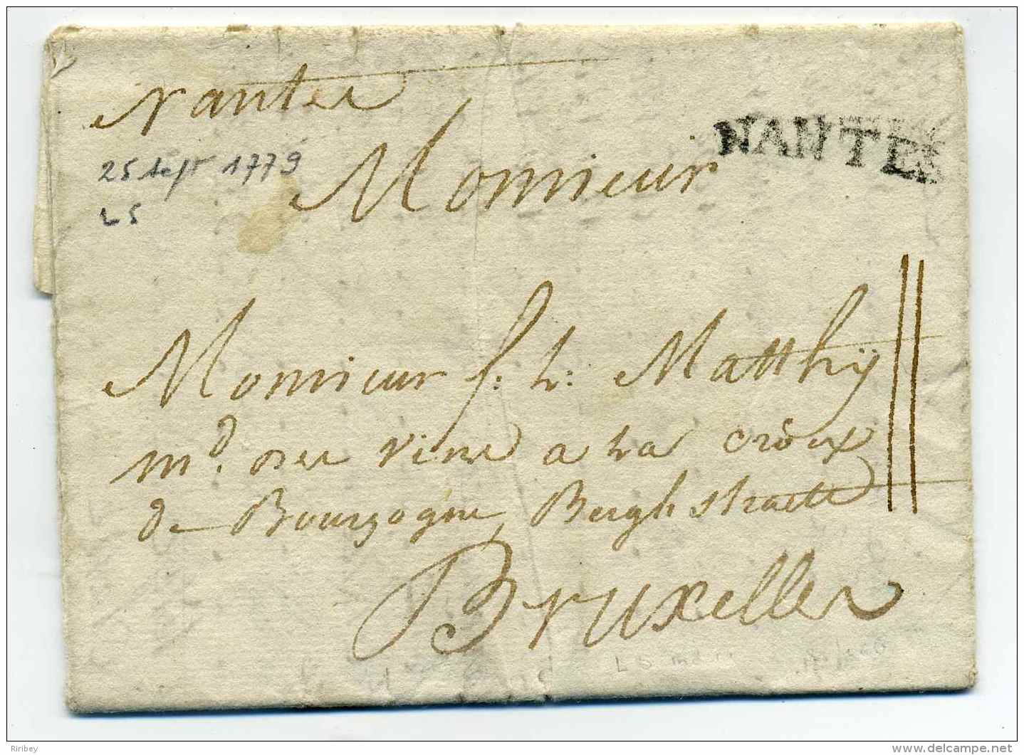 Lettre De NANTES à Destination De BRUXELLES / Lenain N°5 / 25 Sept 1779 - 1701-1800: Precursors XVIII