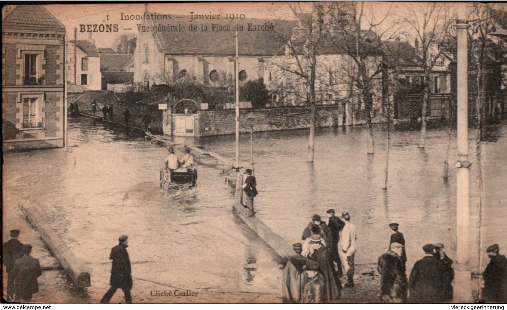 ! [95] Cpa  Inondations Janvier 1910, Bezons, Panorama, Place Du Marche, Überschwemmung - Bezons