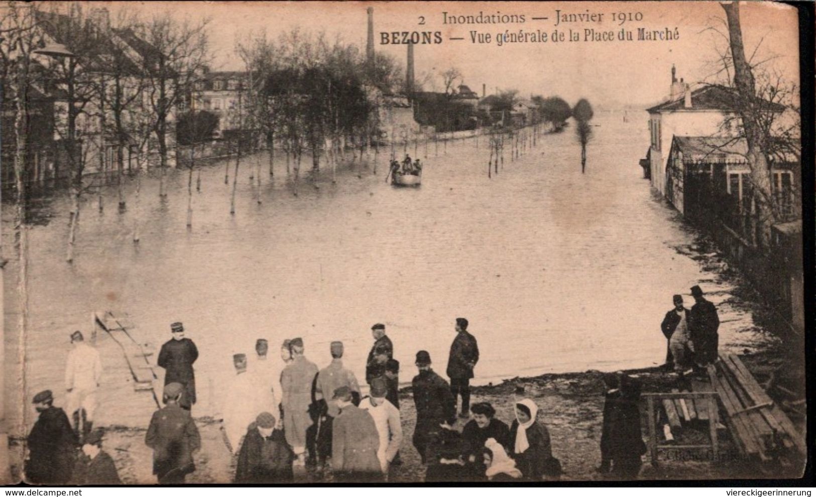 ! [95] Cpa  Inondations Janvier 1910, Bezons, Panorama, Place Du Marche, Überschwemmung - Bezons