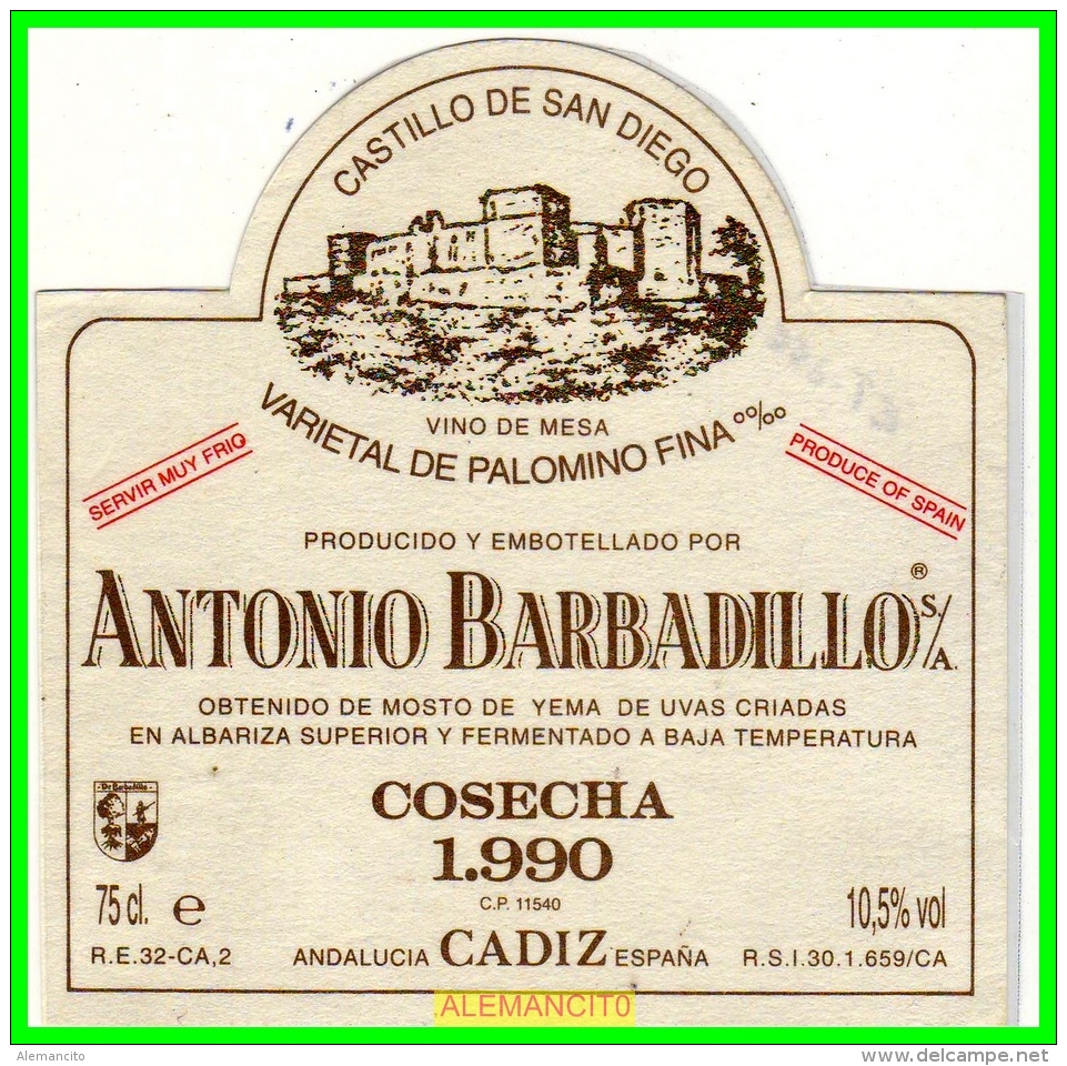 ETIQUETA  BODEGAS  ANTONIO BARBADILLO S.A.  SANLUCAR DE BARRAMEDA - Otros & Sin Clasificación