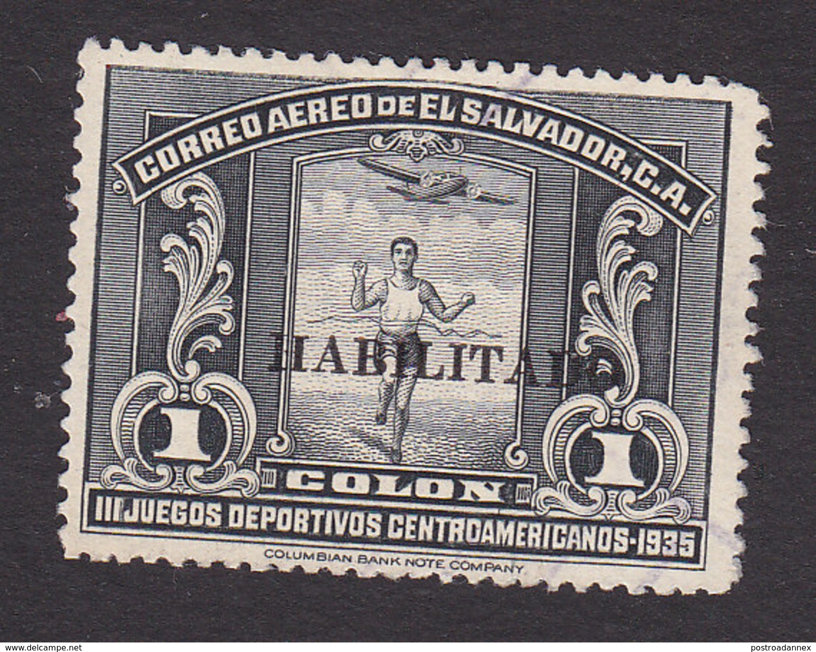 El Salvador, Scott #C45, Used, Runner Overprinted, Issued 1935 - El Salvador