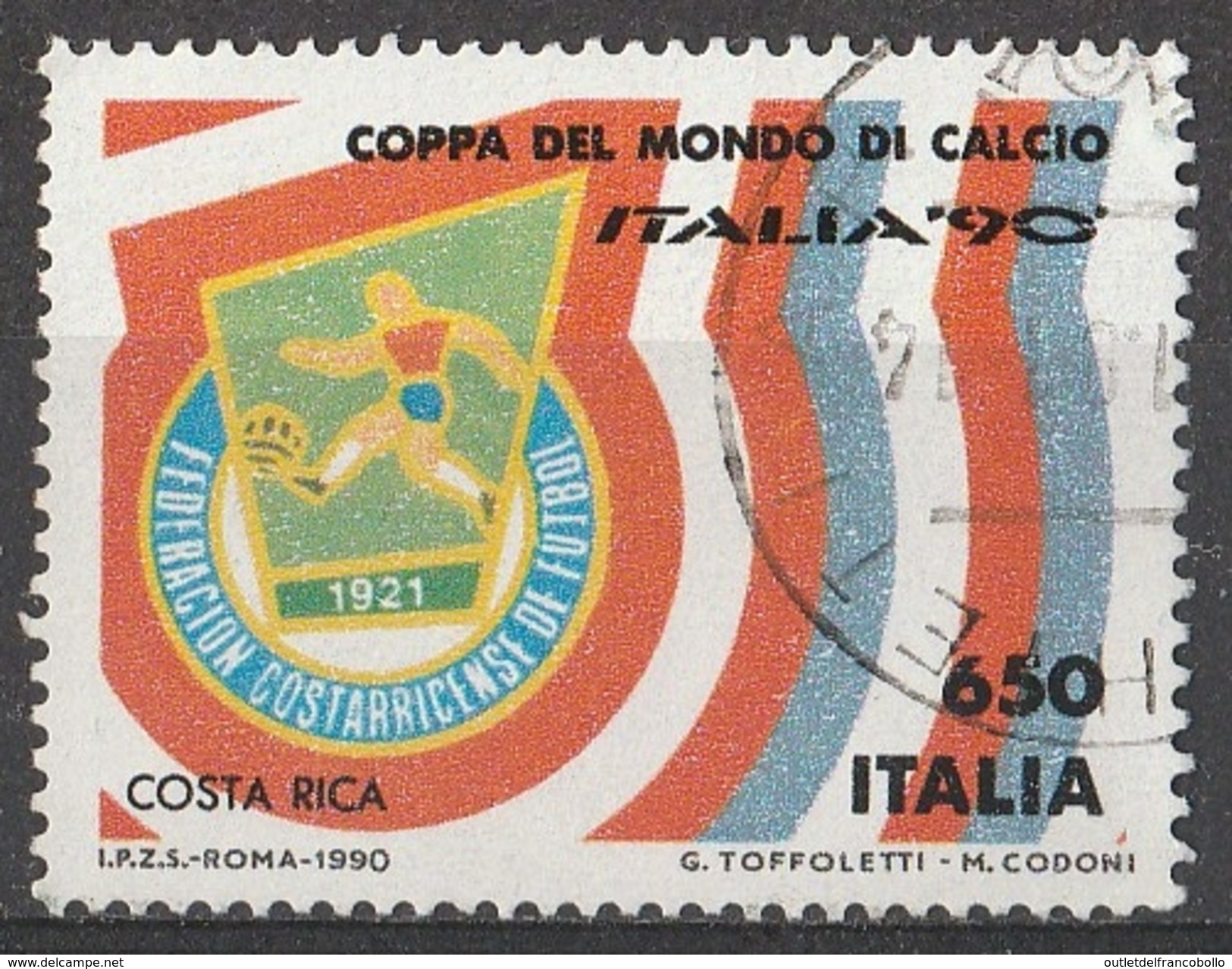 ITALIA/ITALY 1990 - USATO° - 650L. Costa Rica - Coppa Del Mondo Di Calcio ITALIA 90 "352" - 1981-90: Used