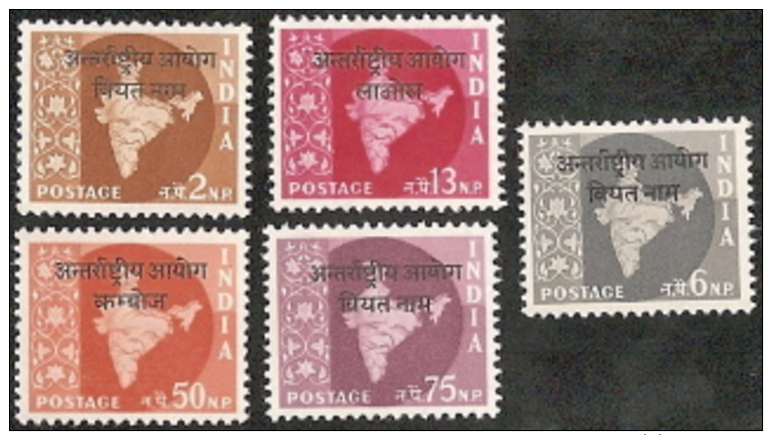 India In Cambodia,  Scott 2017 # 6-10,  Issued 1957,  Set Of 5,  MNH,  Cat $ 11.80, - Other & Unclassified