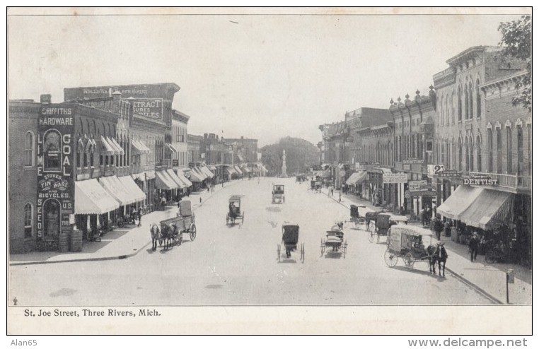 Three Rivers Michigan, St. Joe Street Scene, Dentist Sign, Delivery Wagons, Postcard Exchange, C1900s Vintage Postcard - Other & Unclassified