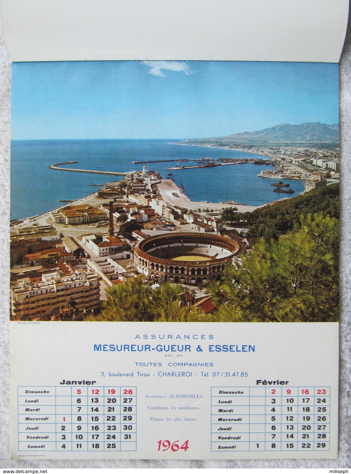 Calendrier 1964 Assurances Mesureur-Gueur & Esselen - Charleroi - Photos Rome , Malaga , Paris , Cambridge , ...(4385) - Grand Format : 1961-70