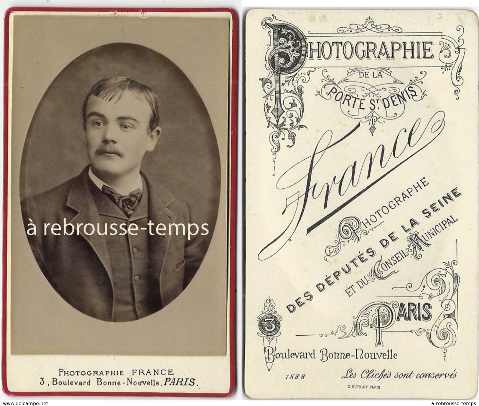 CDV En 1888-beau Jeune Homme à La Frange...étudiée. Photographe Des Députés De La Seine-France à Paris - Old (before 1900)
