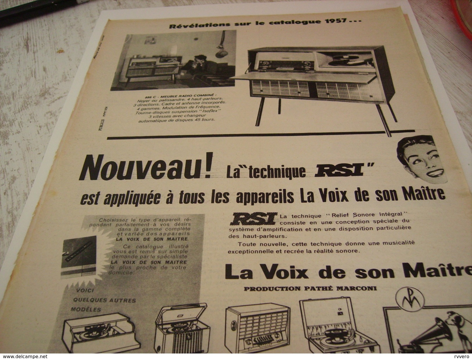 ANCIENNE PUBLICITE MEUBLE RADIO LA VOIX DE SON MAITRE   1956 - Other & Unclassified