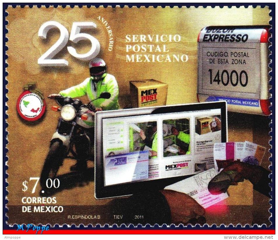 Ref. MX-2747 MEXICO 2011 POST, 25TH ANNIV.POSTAL SERVICE, , MOTORCYCLE, COMPUTER, MNH 1V Sc# 2747 - Computers